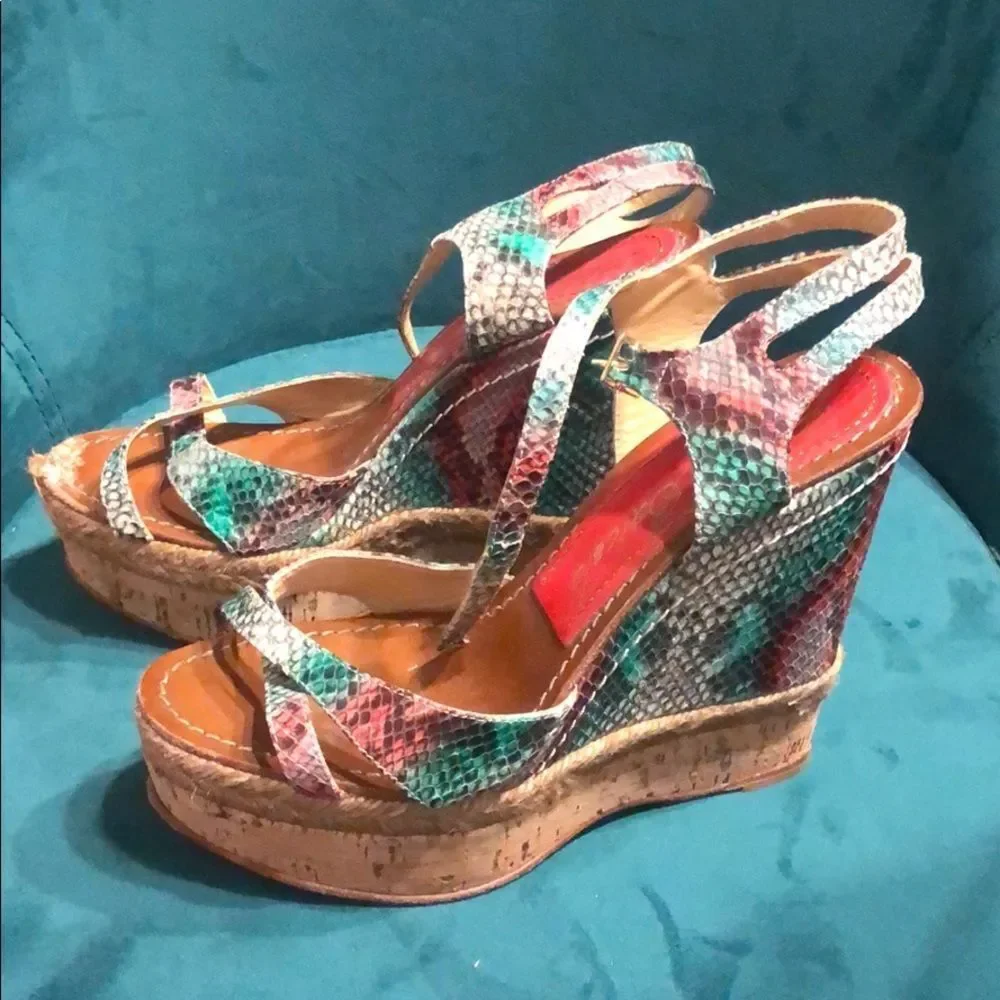 Paloma Barcelo Wedge Colored Snake Skin Size 9
